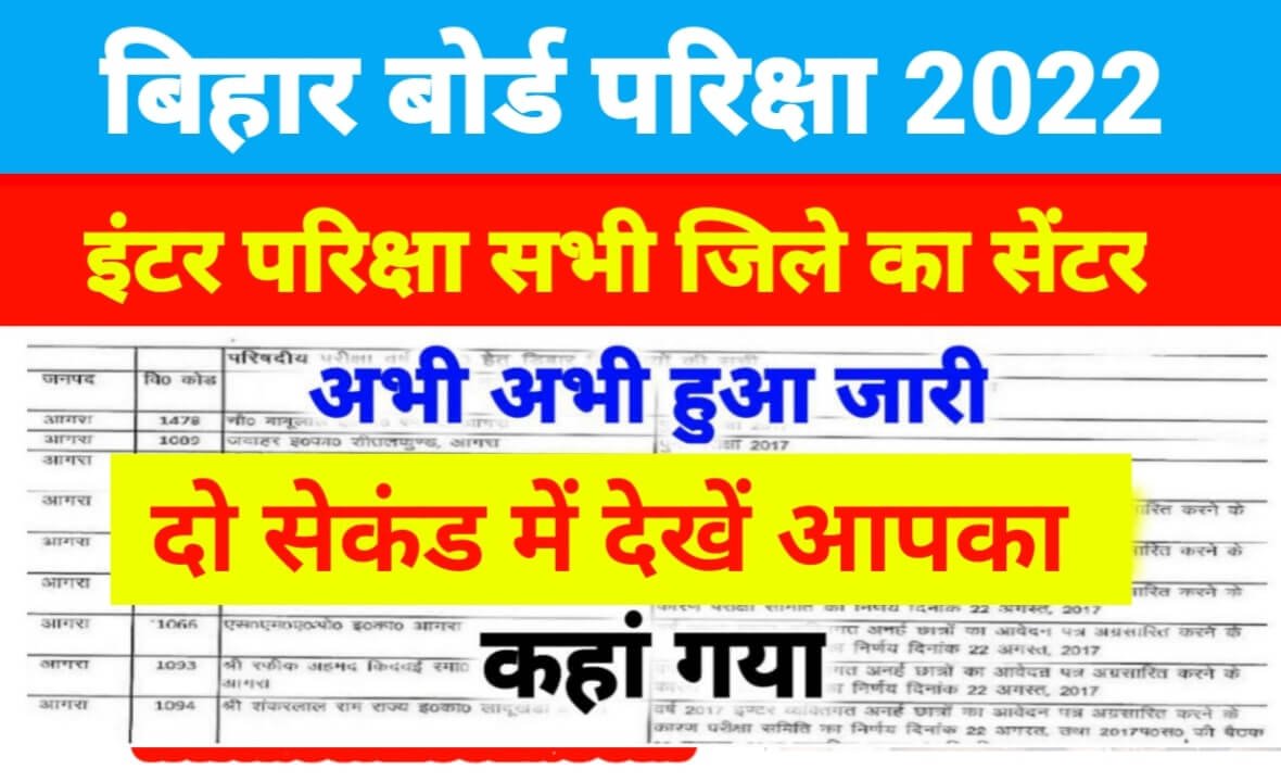 Bihar Board Inter Exam Centre List 2022 Release